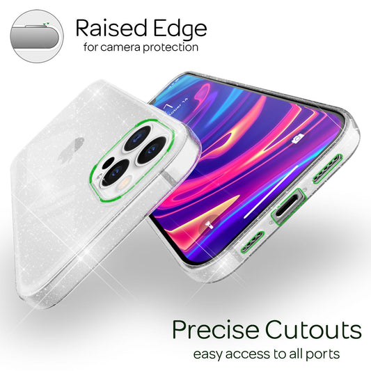 NALIA Glitzer Hülle für iPhone 13 Pro Max, Transparent Glitter Cover Handy Case