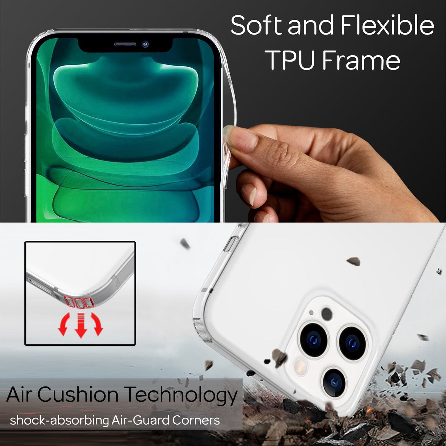 Husă transparentă NALIA rezistentă la zgârieturi pentru iPhone 13 Pro, spate rigid transparent, anti-îngălbenire, rezistentă la șocuri și ramă din silicon