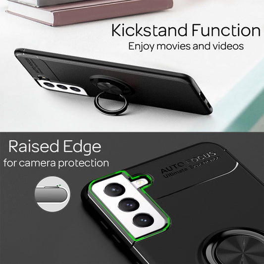 NALIA Galaxy S21 FE Grip360 Hülle Schwarz - 360° Ringhalter, Matte Oberfläche, Passgenau
