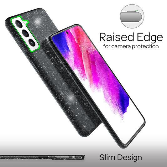 NALIA Husă robustă cu sclipici pentru Samsung Galaxy S21 FE, husă de protecție hibridă cu sclipici strălucitor, husă din silicon ranforsat