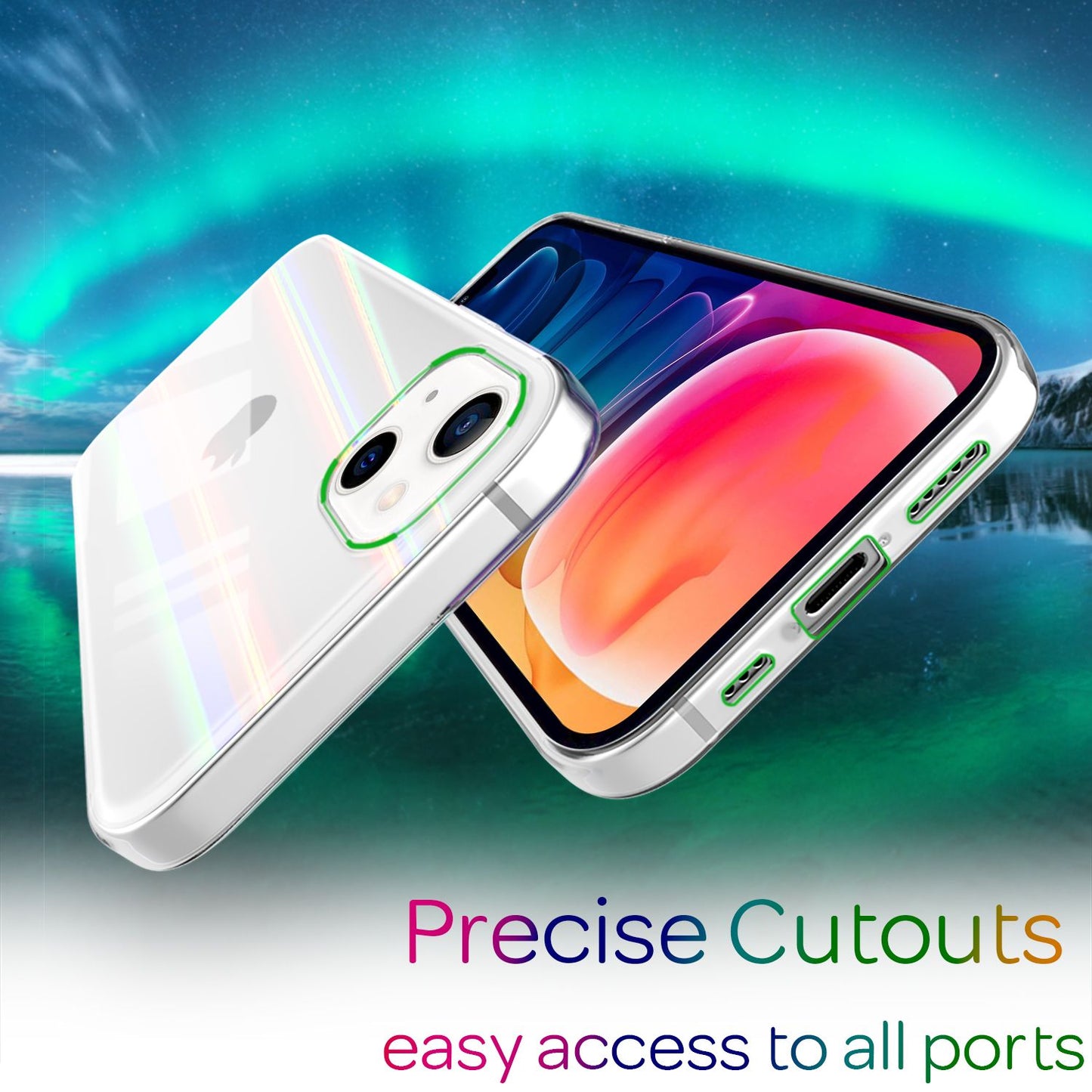 Husă NALIA din sticlă securizată transparentă pentru iPhone 13, efect curcubeu transparent, anti-îngălbenire, rezistentă la zgârieturi, sticlă securizată și bară de protecție din silicon