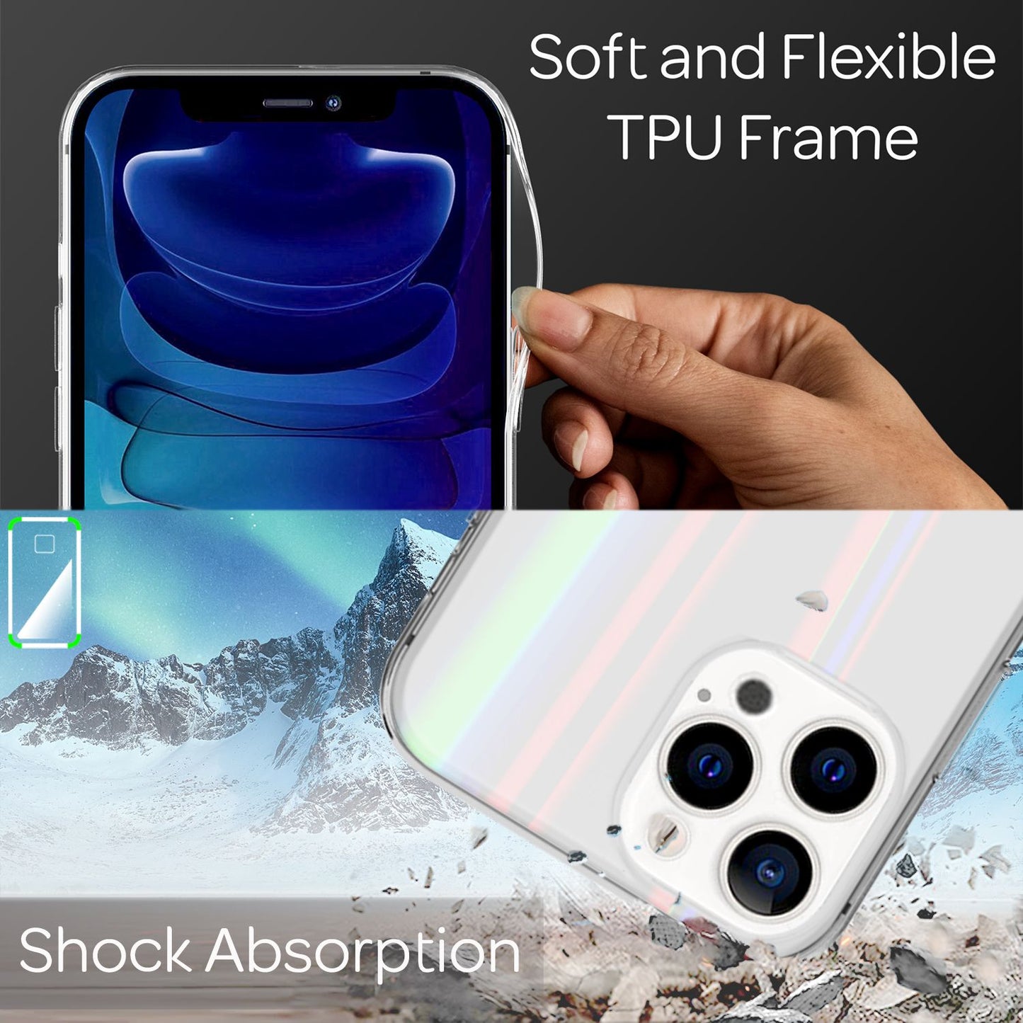 Husă NALIA din sticlă securizată transparentă cu efect curcubeu - Pentru iPhone 13 Pro Max, sticlă securizată rezistentă la zgârieturi