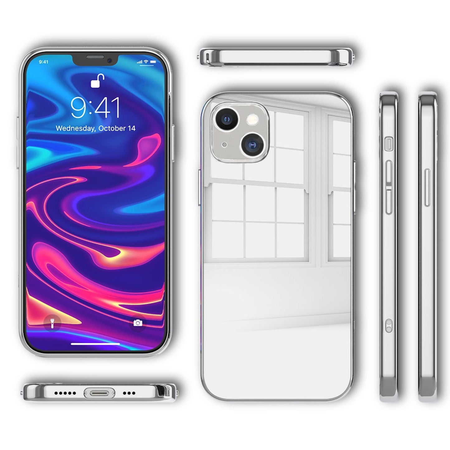 NALIA Spiegel Hart Glas Hülle für iPhone 13 Mini, Mirror Schutz Case Bumper