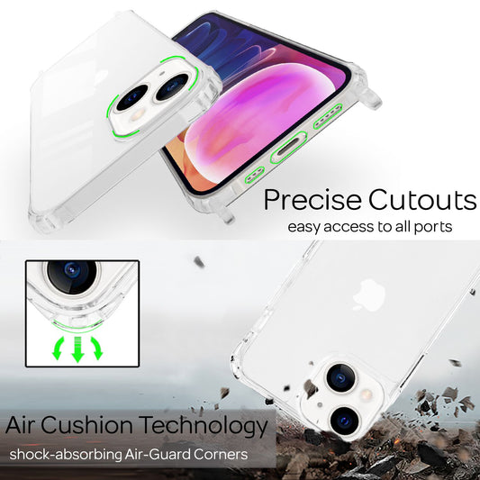 NALIA Klares Hybrid Case mit Kette für iPhone 13 Mini, Transparent Anti-Gelb Robust Verstärkte Ecken Hardcase & Silikon Rahmen, Stoßfeste Schutzhülle & Handy-Schnur