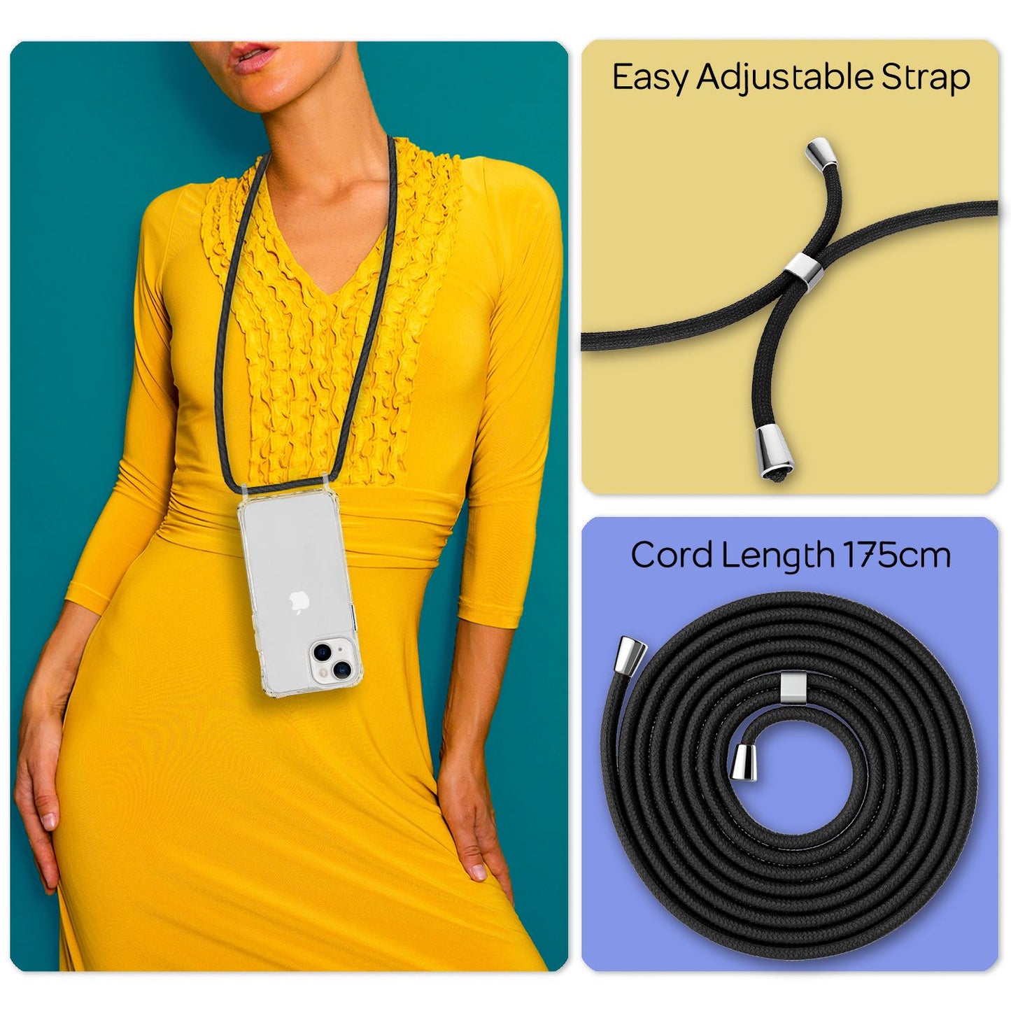 Husă hibridă transparentă NALIA cu lanț - Compatibilă cu ramă din silicon pentru iPhone 13