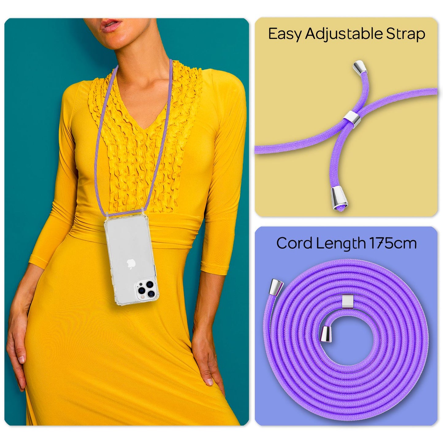 NALIA Husă hibridă transparentă cu lanț pentru iPhone 13 Pro, husă rigidă transparentă anti-gălbenire, robustă, cu colțuri întărite și ramă din silicon, husă de protecție rezistentă la șocuri și cablu de telefon