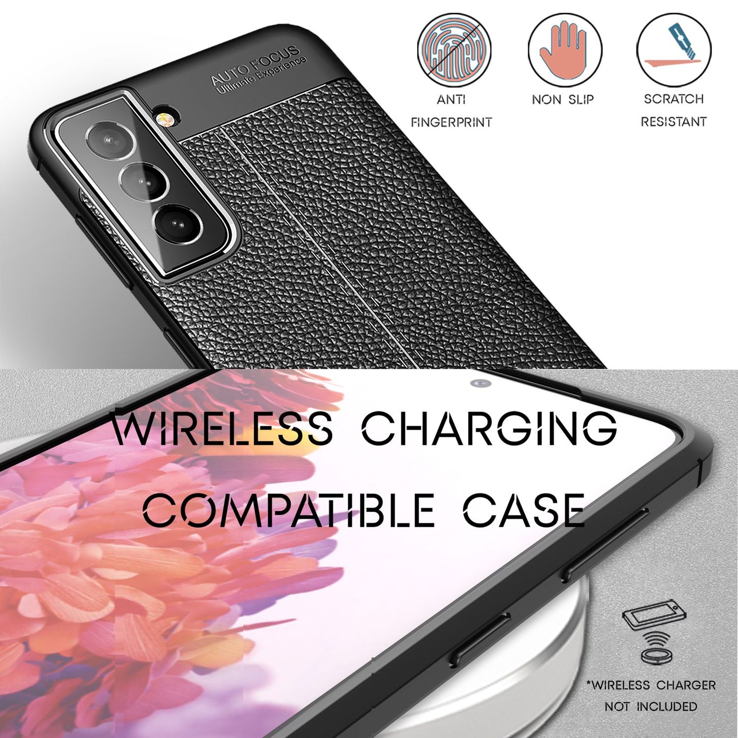 Husă NALIA din piele pentru Samsung Galaxy S22 Plus, husă din silicon negru, anti-amprentă, antiderapantă, rezistentă la zgârieturi, rezistentă la șocuri, husă de protecție pentru telefon