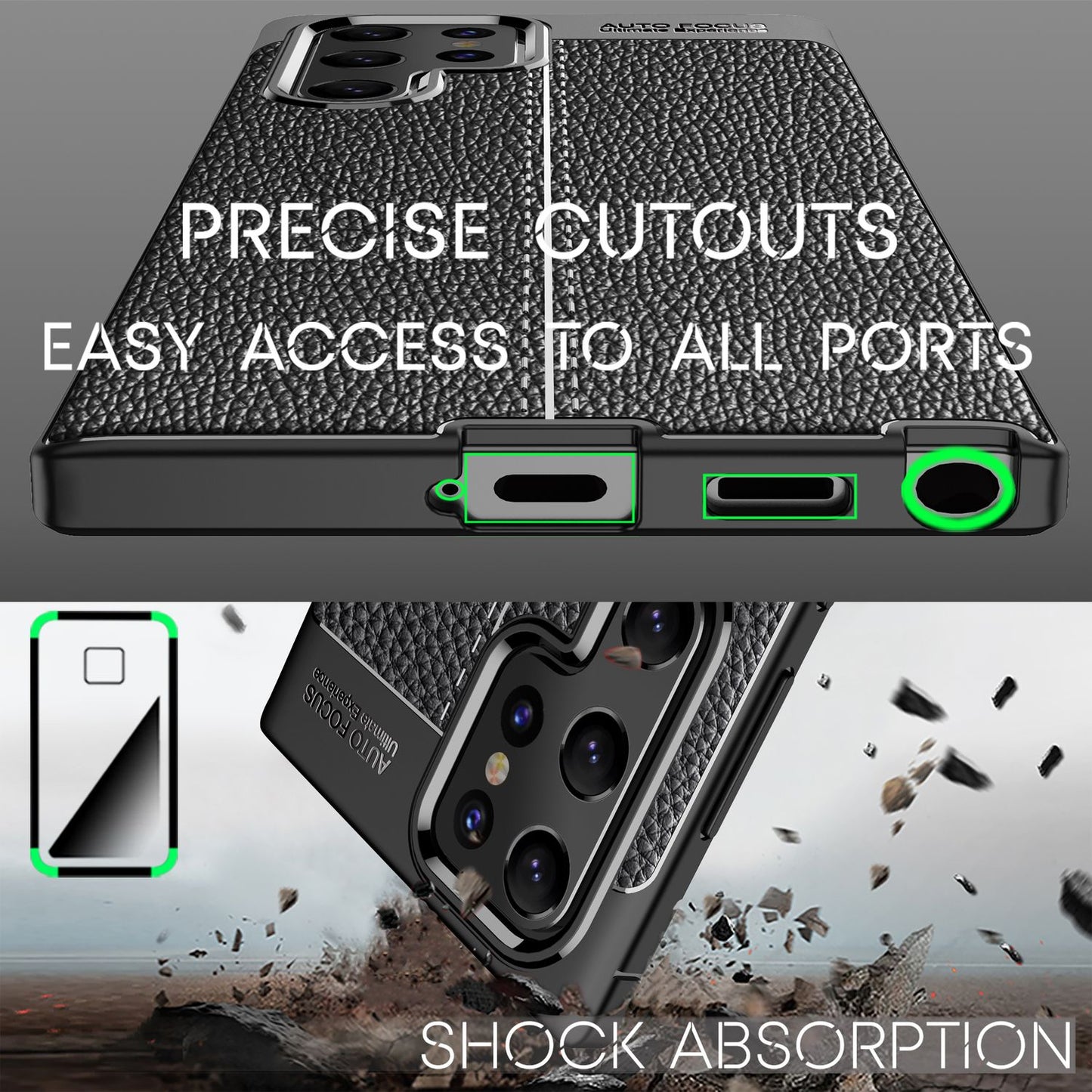 Husă NALIA cu aspect de piele - Dimensiune potrivită pentru Galaxy S22 Ultra, silicon TPU, anti-amprentă