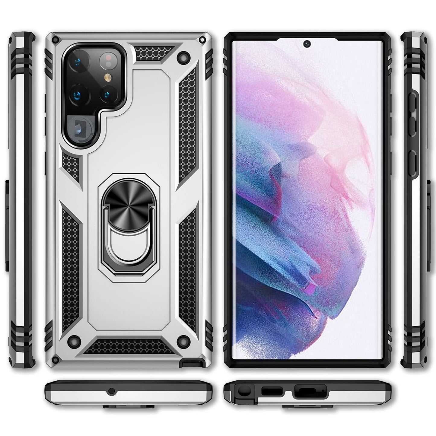 NALIA Military-Style Ringhülle für Samsung Galaxy S22 Ultra, Extrem Schützend Stoßfest, 360° Ring für Aufsteller