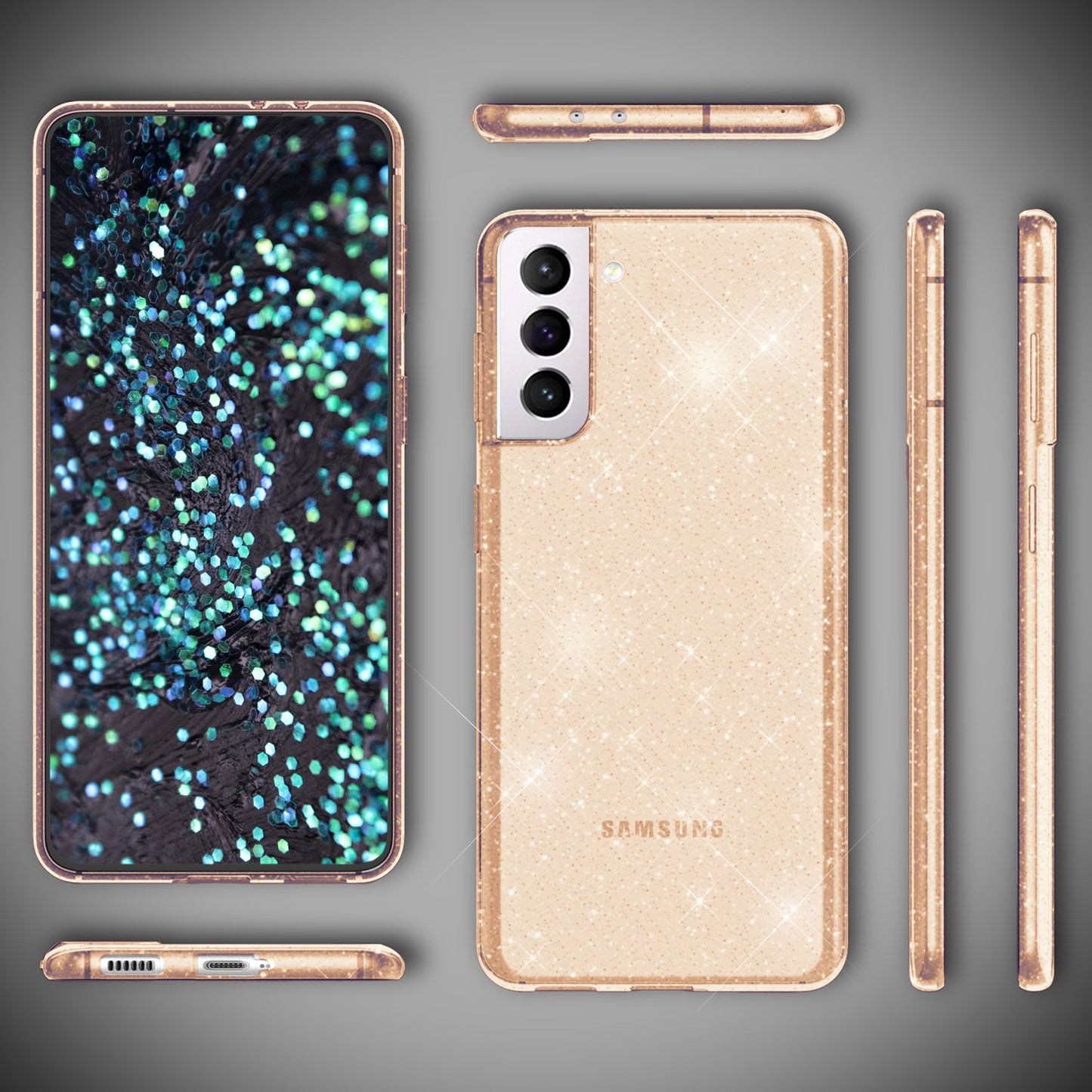 NALIA Klare Glitzerhülle für Samsung Galaxy S22 Plus, Durchsichtig