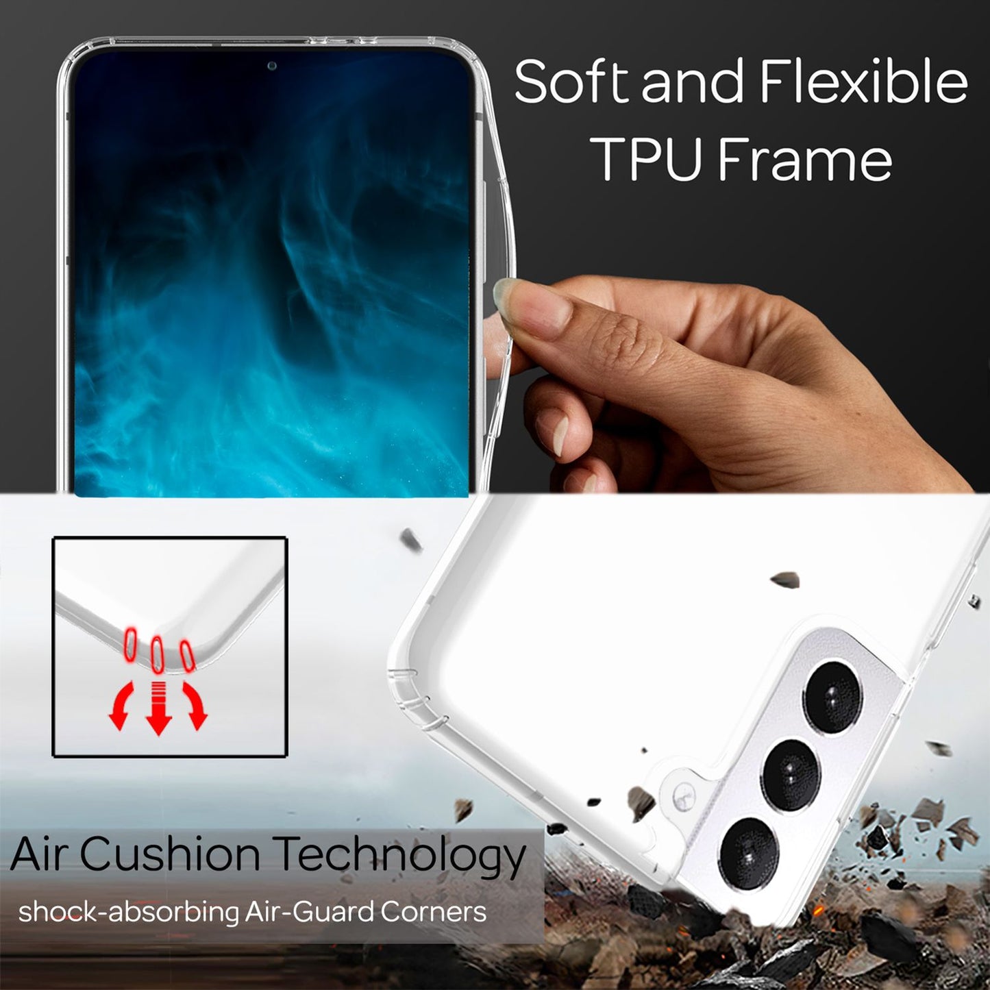 Husă NALIA transparentă rezistentă la zgârieturi - margine din silicon rigid transparentă anti-îngălbenire, compatibilă cu Galaxy S22