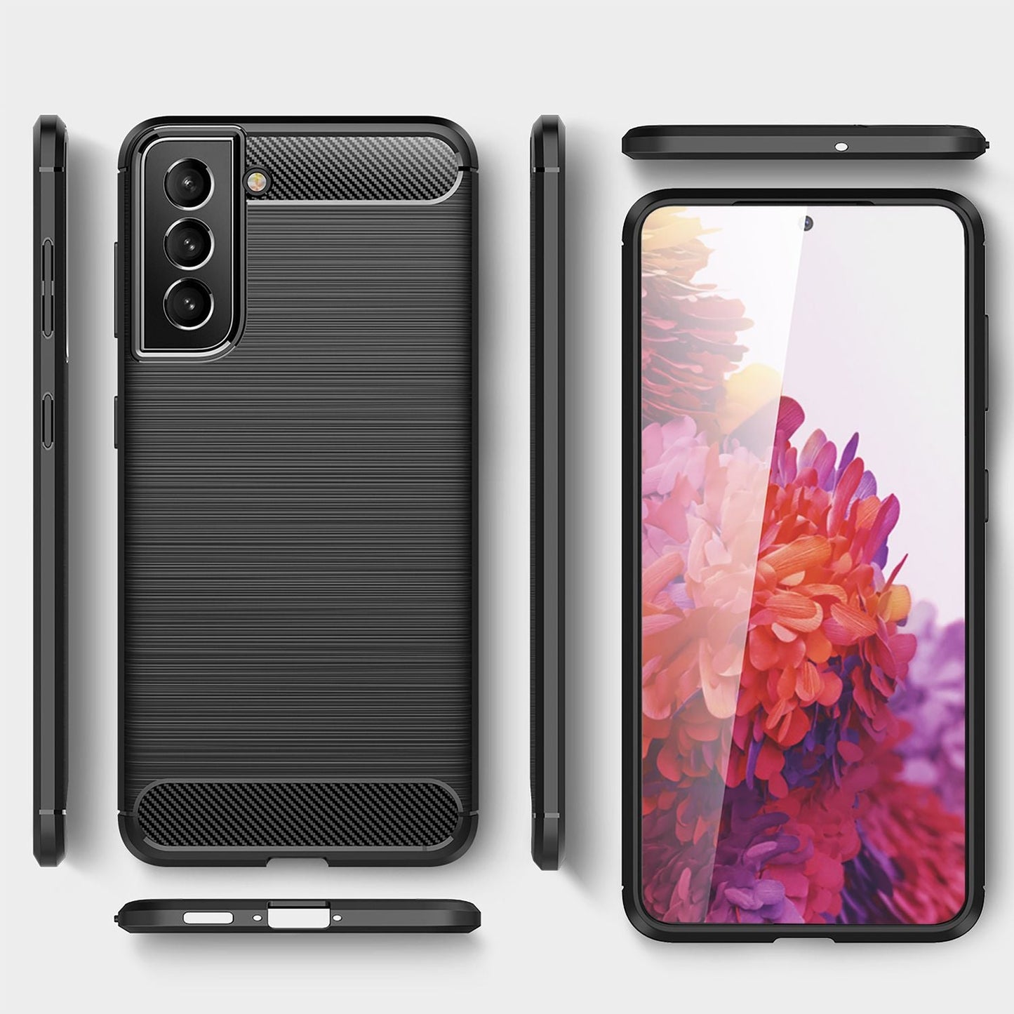 NALIA Carbon Look Case für Samsung Galaxy S22, Matt-Schwarze Silikonhülle Anti-Fingerabdruck Kohlefaser-Optik Handyhülle