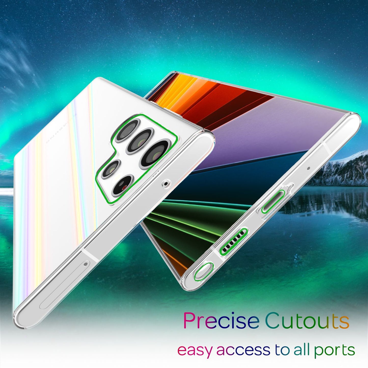 Husă NALIA din sticlă securizată transparentă, culoarea curcubeului - compatibilă cu S22 Ultra, anti-îngălbenire