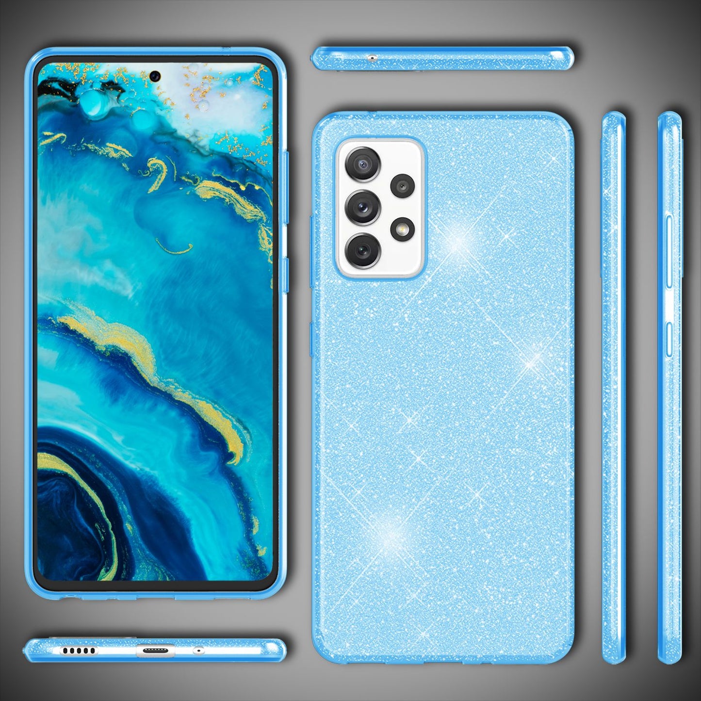 NALIA Robuste Glitzerhülle für Samsung Galaxy A53, Glänzende Glitzer Hybrid Schutzhülle Verstärkte Silikon Handyhülle