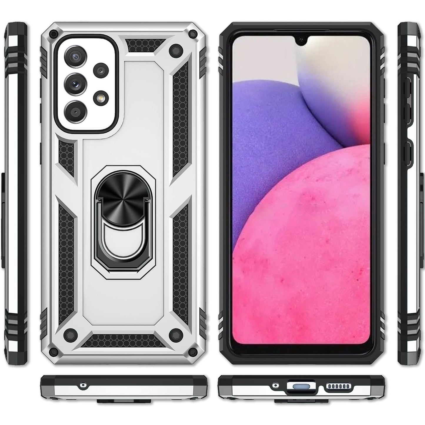 Military-Style Ringhülle für Samsung Galaxy A53, Extrem Schützend Stoßfest Robust Outdoor, Handyhülle mit 360° Ring für Standfunktion & KFZ-Halterung