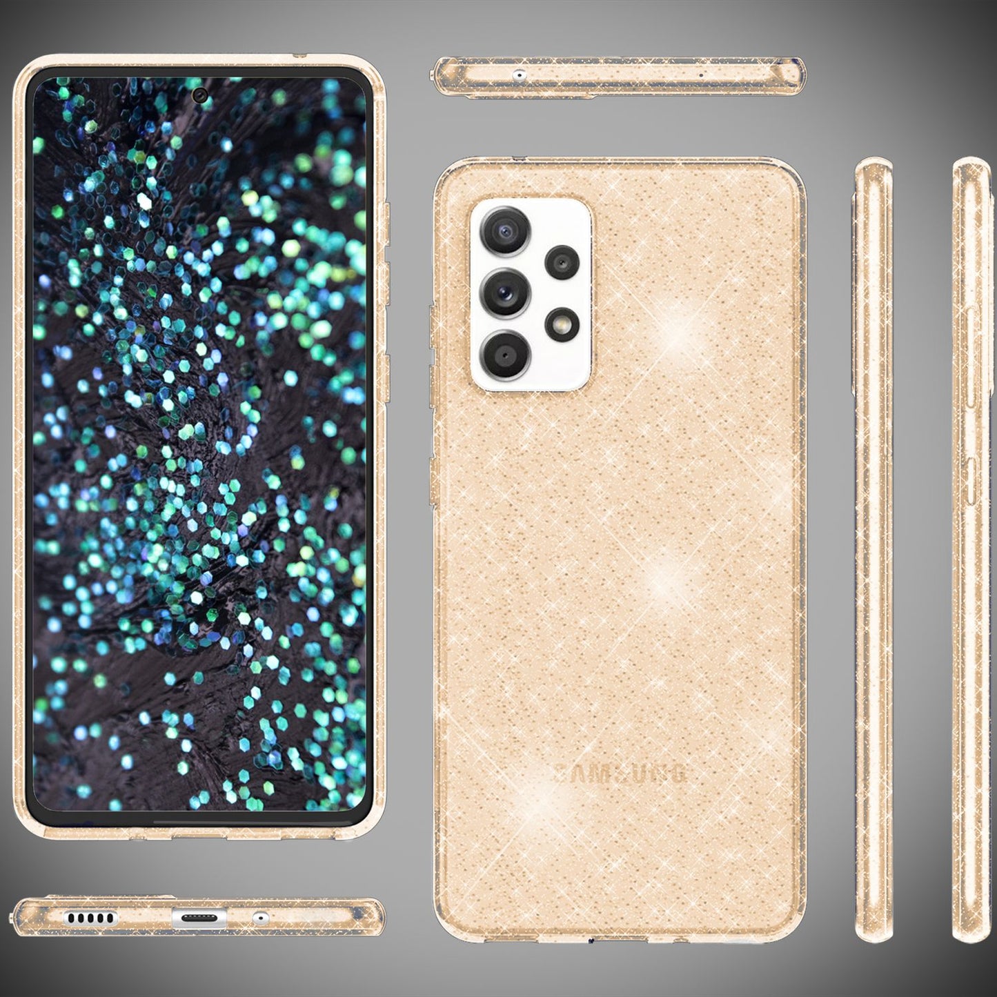 NALIA Klare Glitzerhülle - Transparente TPU Material, Glitzerpartikel, Passform Galaxy A53