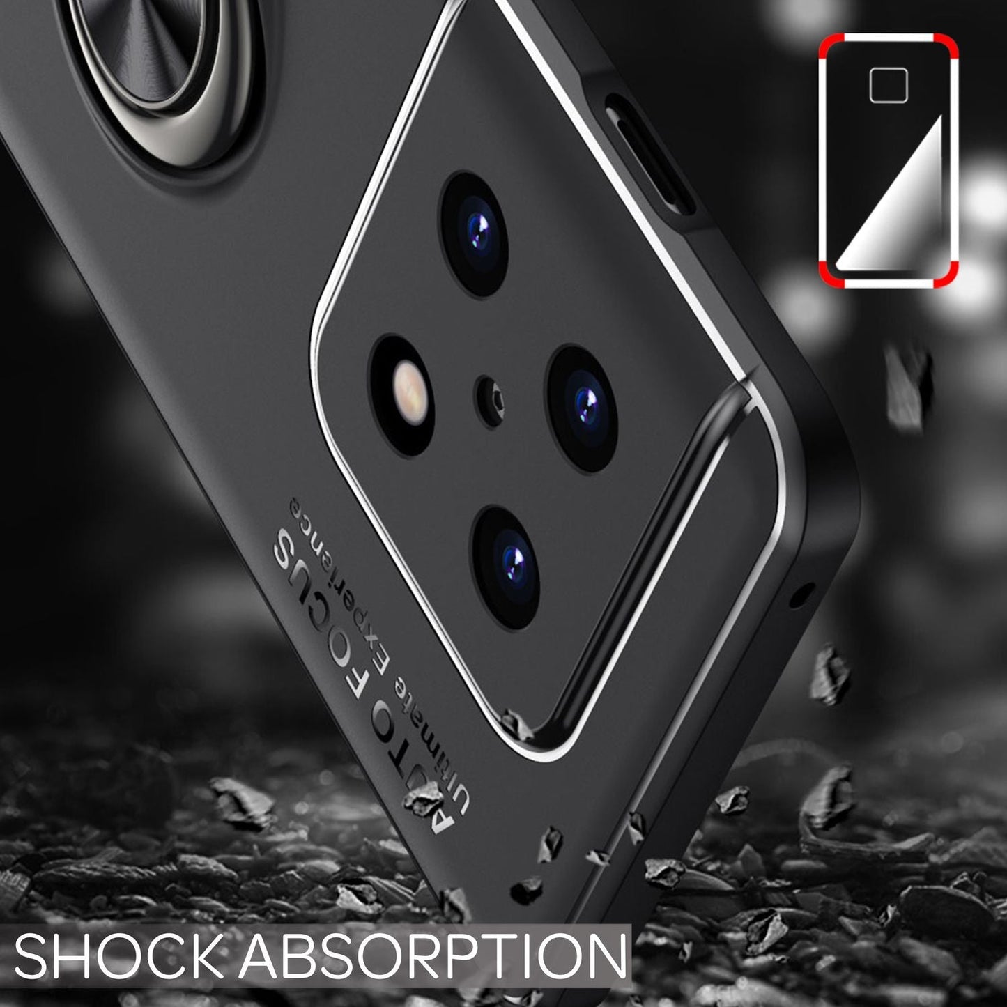 Matt-Schwarze Ringhülle für OnePlus 10 Pro - Handy Silikon Hülle Smartphone Case