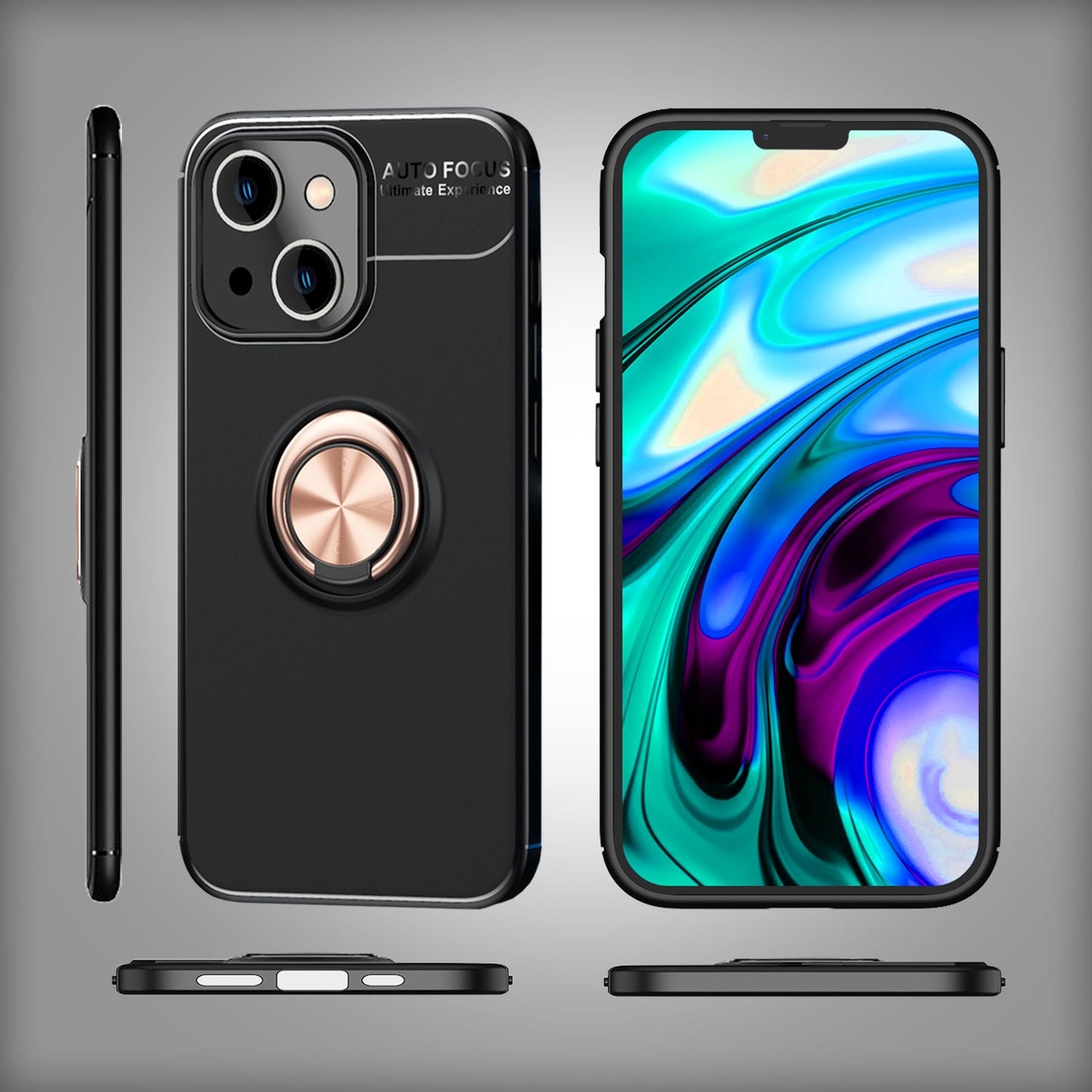 Hülle für iPhone 14 Plus - Matt Schwarz Ring Handyhülle Aufsteller Ständer Cover