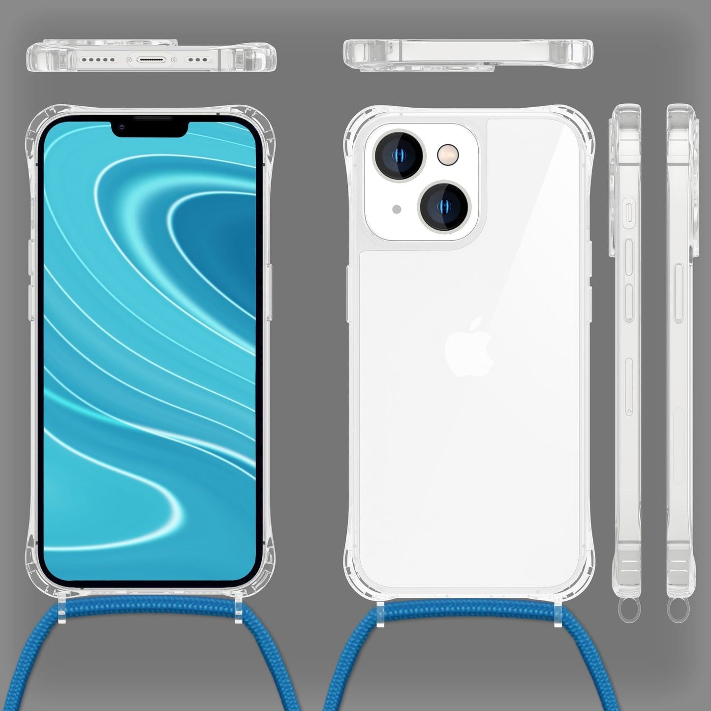 Husă iPhone 14 cu lanț - Husă transparentă de telefon cu curea de șnur pentru purtare în jurul gâtului