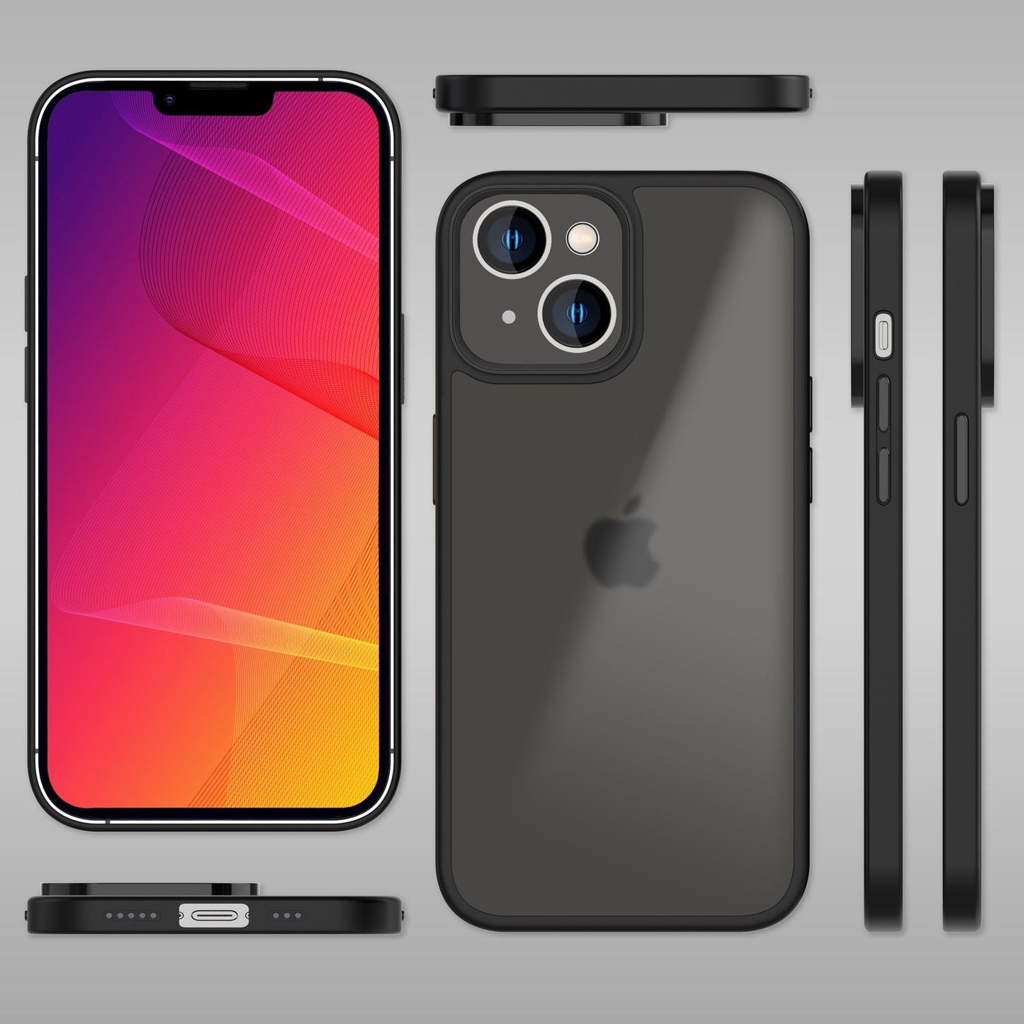 Hybrid Hülle für iPhone 14 - Matt Durchscheinend Hard Case Silikon Schutz Rahmen