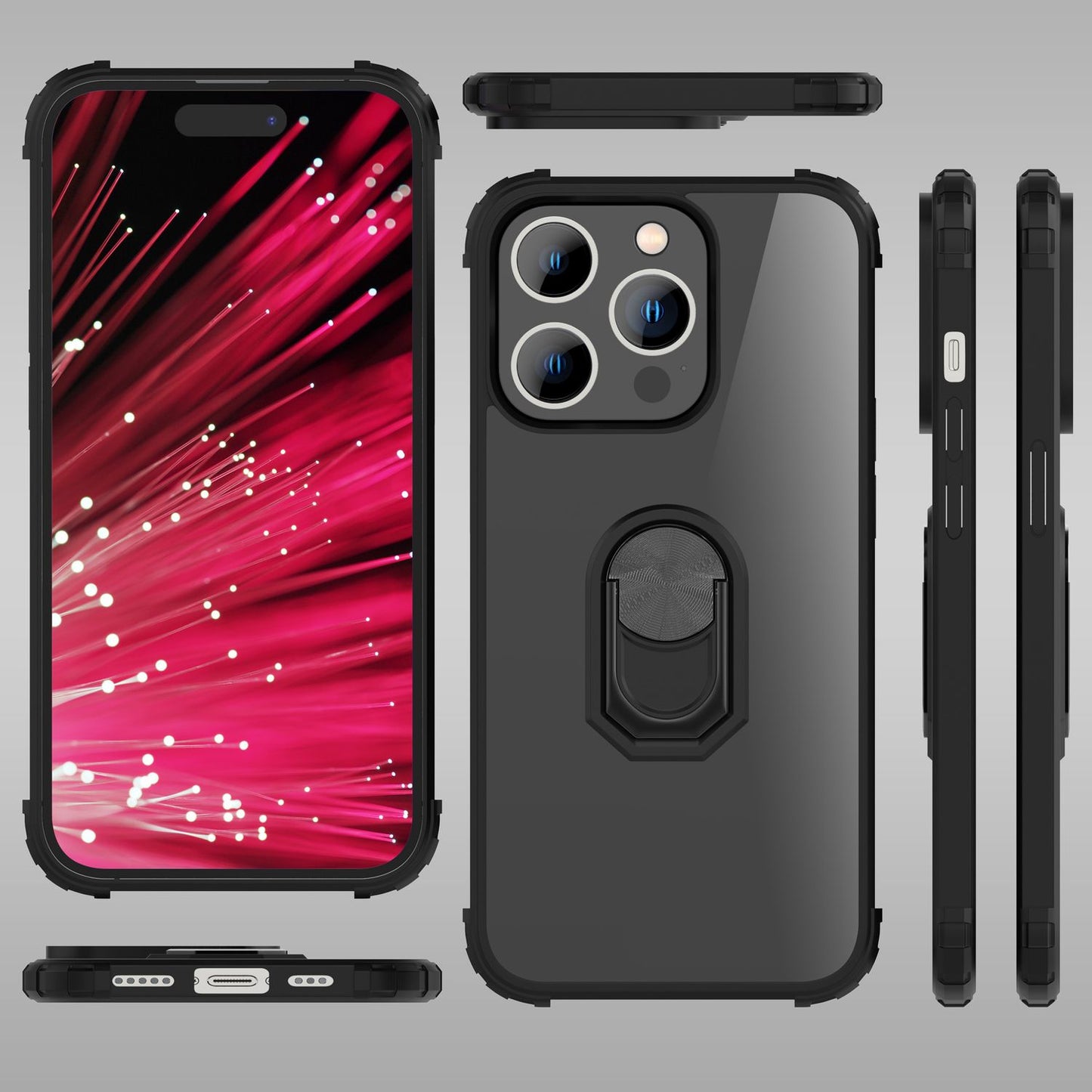 NALIA Berlin Ring Case cu suport inelar 360° - Mărime iPhone 14 Pro, transparentă