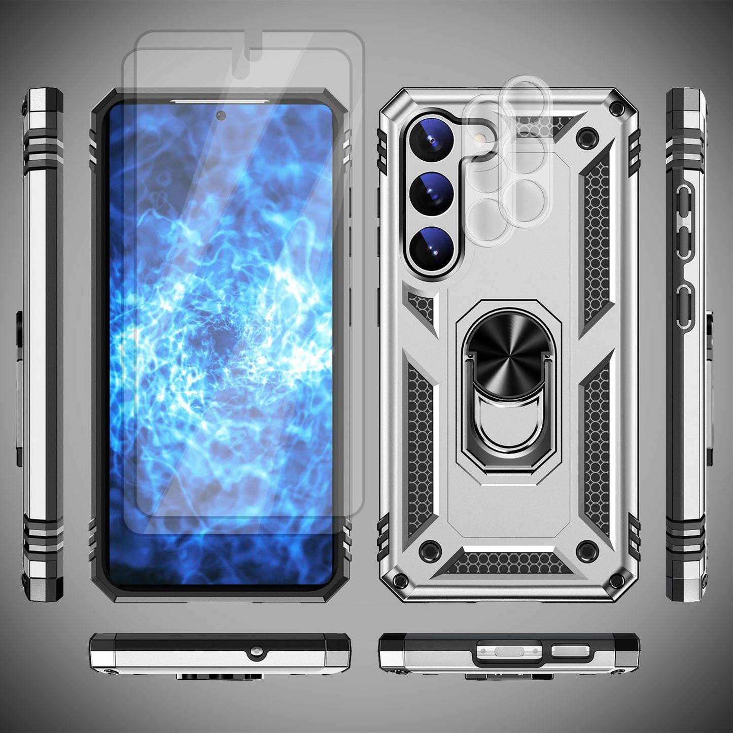 Military Ring Hülle für Samsung Galaxy S23, 2x Display- & Kameraschutz