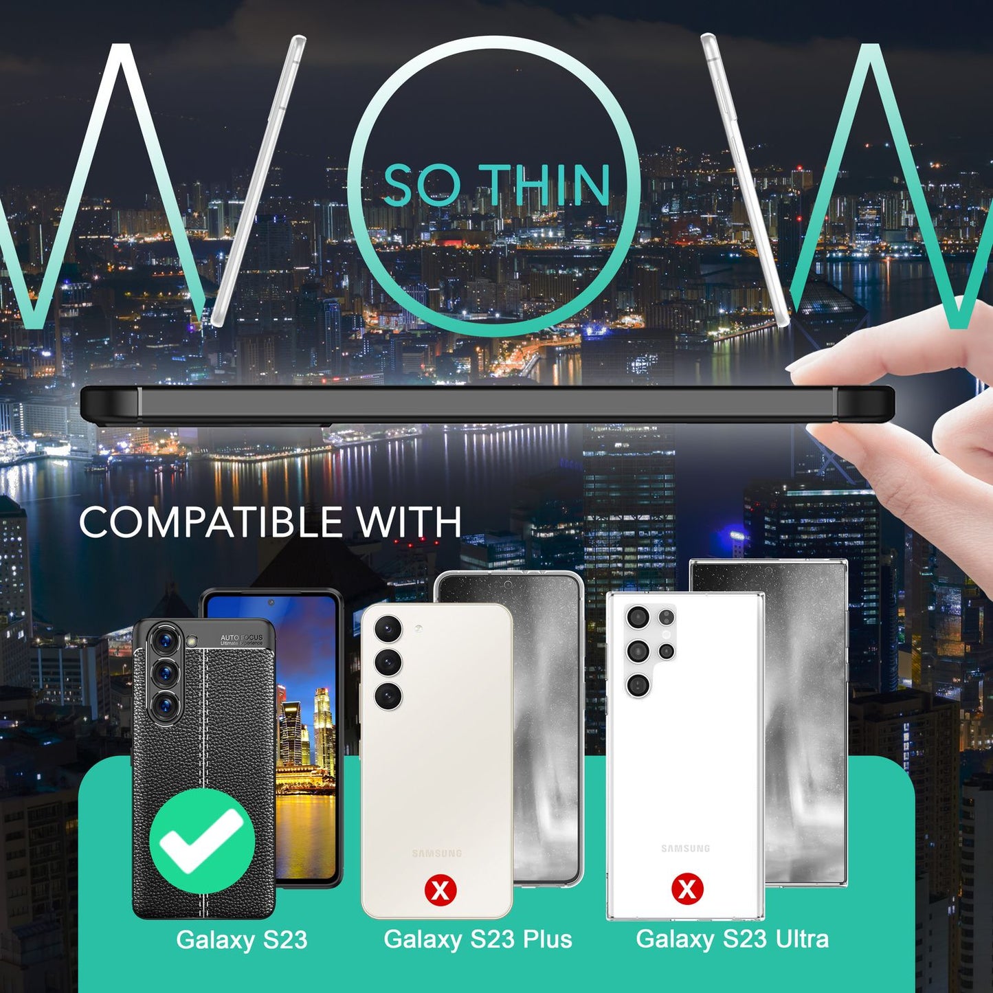 Husă din silicon cu aspect de piele Barron pentru Galaxy S23 - Compatibilă cu Galaxy S23, 2x folii de protecție pentru ecran din sticlă, neagră