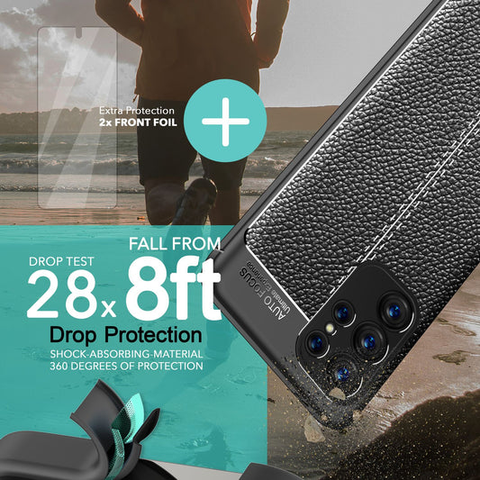 Leder Look Silikon Hülle für Samsung Galaxy S23 Ultra, 2x Displayschutz, Schwarz