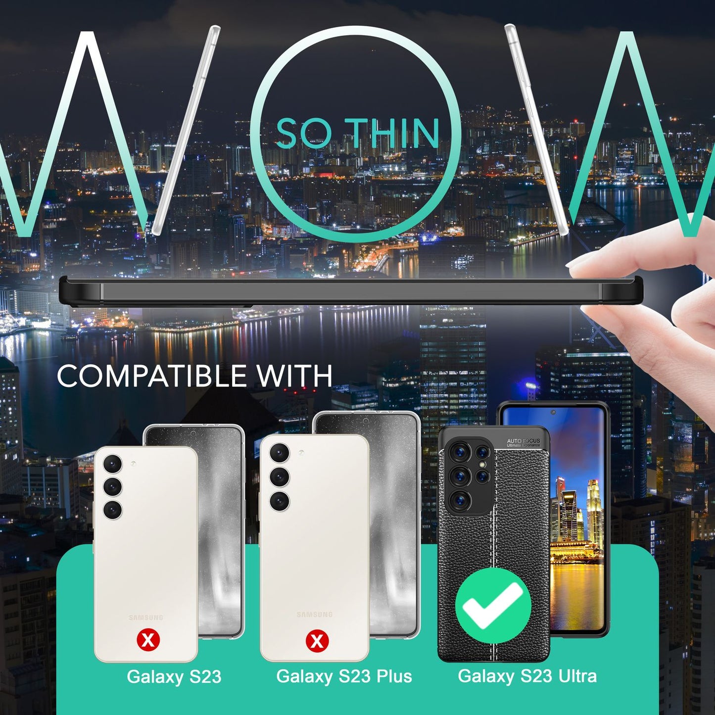 Husă Barron S23 Ultra cu aspect de piele - 2 folii de protecție pentru ecran, TPU, neagră