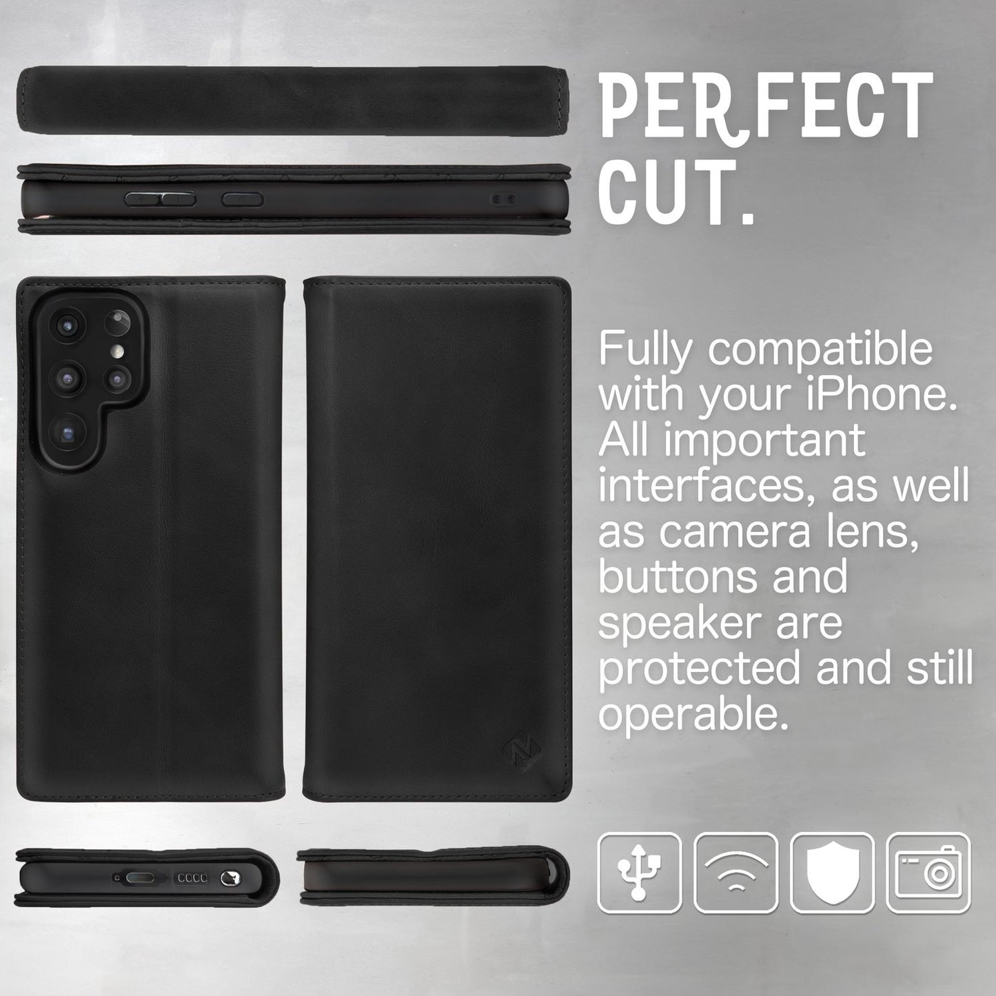 Husă cu clapă pentru Samsung Galaxy S23 Ultra, husă de telefon din piele naturală, carcasă 360°, protecție RFID