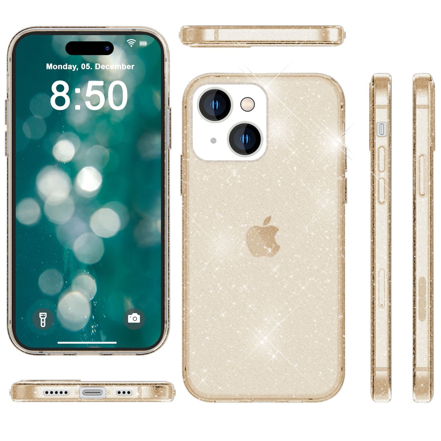 Husa NALIA Berlin Dazzlin cu sclipici - Dimensiune compatibilă cu iPhone 15 Plus, Material: Silicon, Transparentă