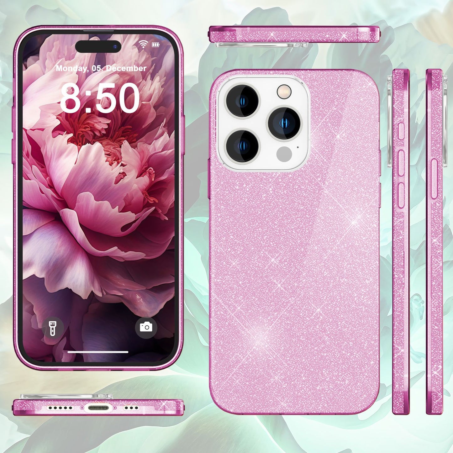 Carcasă cu sclipici pentru iPhone 15 Pro Max, carcasă hibridă cu sclipici, din silicon, pentru telefon