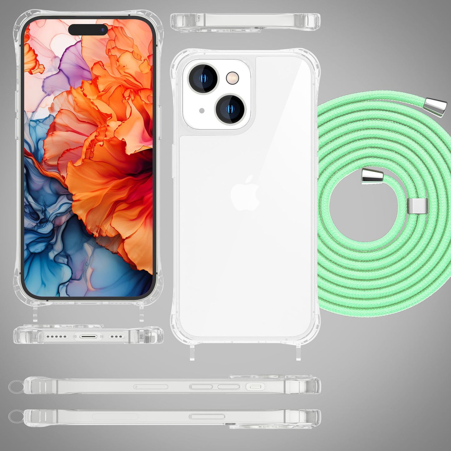 Hülle mit Band für iPhone 15 Plus Handyhülle Umhängen Handy Kette Kordel Case