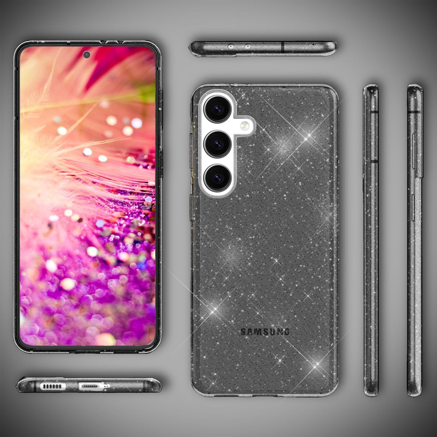 NALIA Glitzernde Schutzhülle für Samsung Galaxy S24 Plus Hülle, Durchsichtige Silikon Handyhülle mit Diamant Pailletten