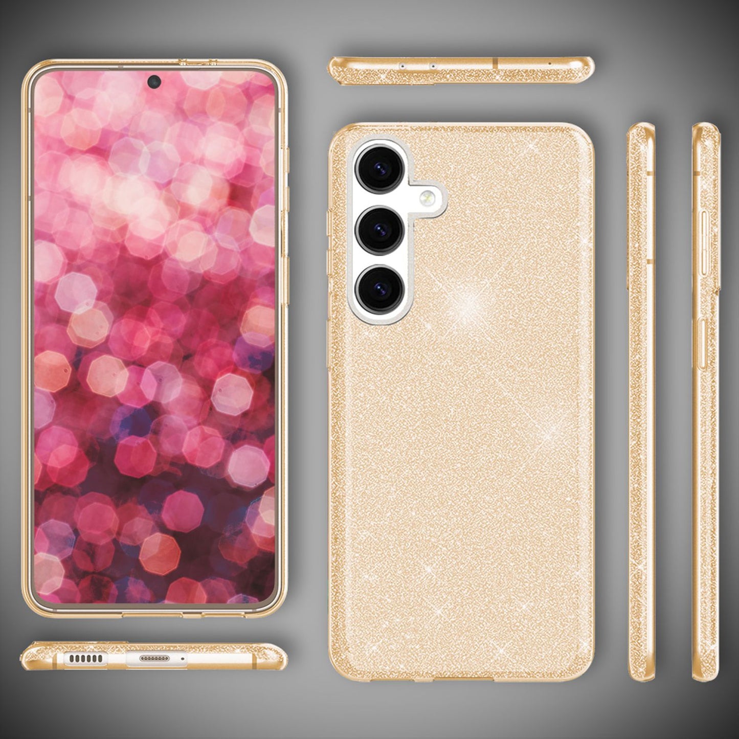 NALIA Hybrid Glitzerhülle für Samsung Galaxy S24 Hülle, Glänzende Glamour Glitzer Schutzhülle mit verstärktem Silikon