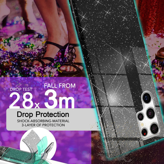 NALIA Hybrid Glitzerhülle für Samsung Galaxy S24 Ultra Hülle, Glänzende Glitzer Schutzhülle mit verstärktem Silikon