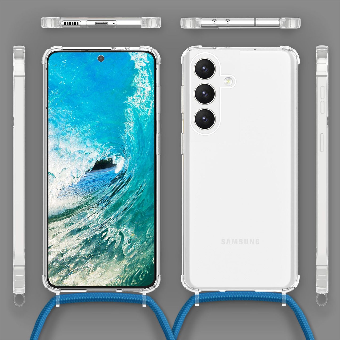 NALIA Klare Schutzhülle mit Kette für Samsung Galaxy S24 Hülle, Transparente Stabile Handyhülle mit Band zum Umhängen