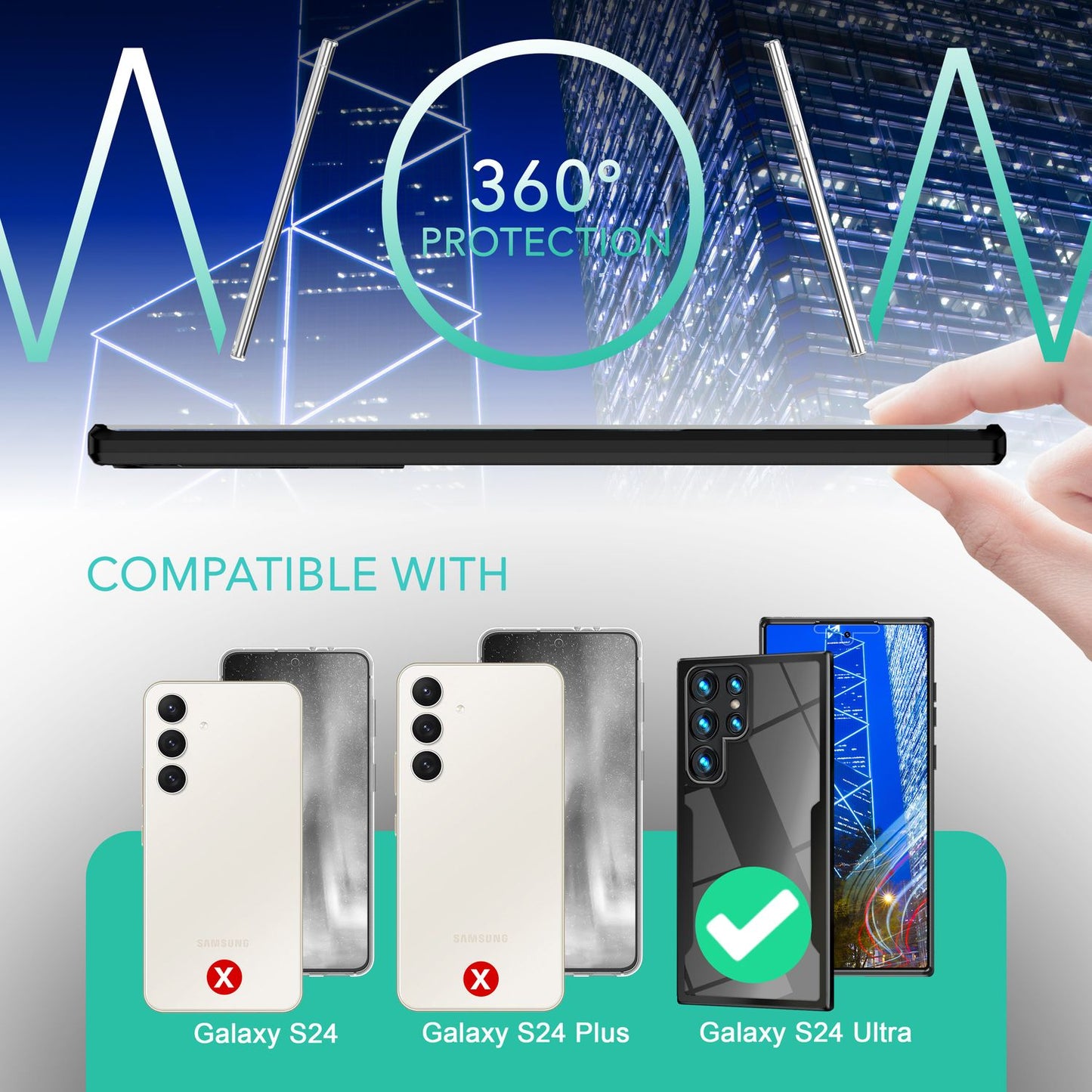 Husă hibridă transparentă NALIA cu acoperire la 360 de grade - Compatibilă cu Galaxy S24 Ultra, spate rezistent la zgârieturi, ramă de protecție împotriva căderilor