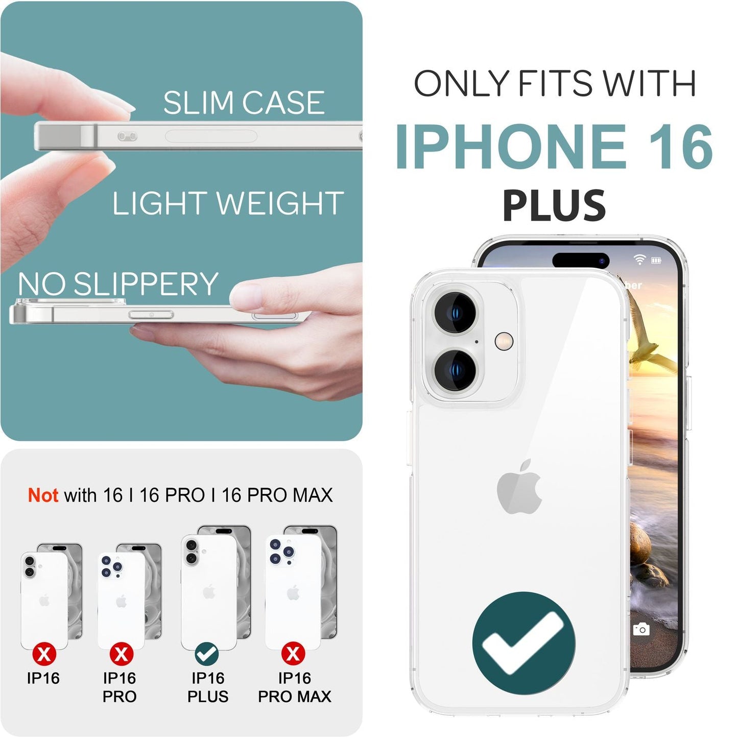 Husă acrilică NALIA rezistentă la zgârieturi - Dimensiune: iPhone 16 Plus, Material: Acrilic-silicon, Spate transparent