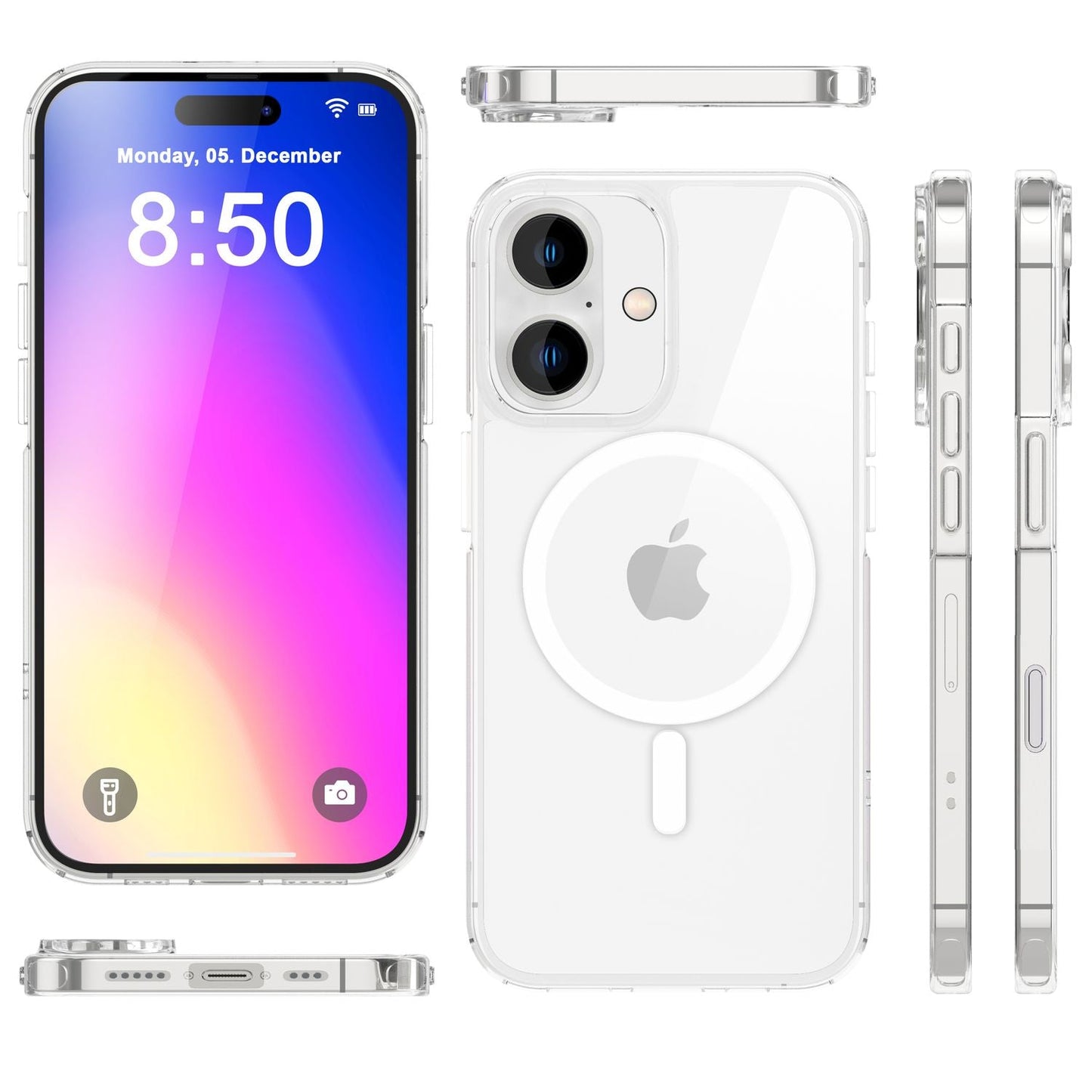 NALIA Klare MagPower Acryl Hülle - Größe IPhone 16 Plus, Acryl Rückseite, Silikonrahmen