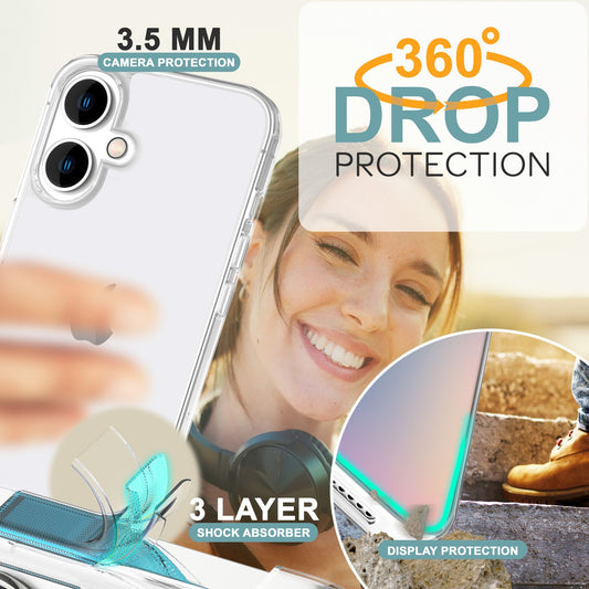 Etui ochronne NALIA Clear 360° – iPhone 16, anty-żółknące, pełne