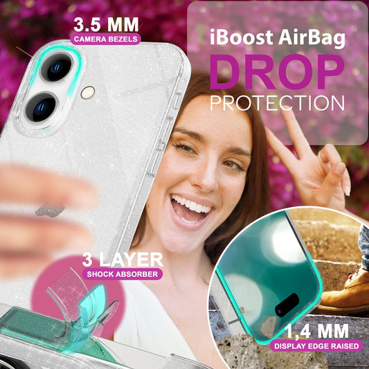 Husă NALIA transparentă cu sclipici - Mărime potrivită, Material silicon, Efect sclipici