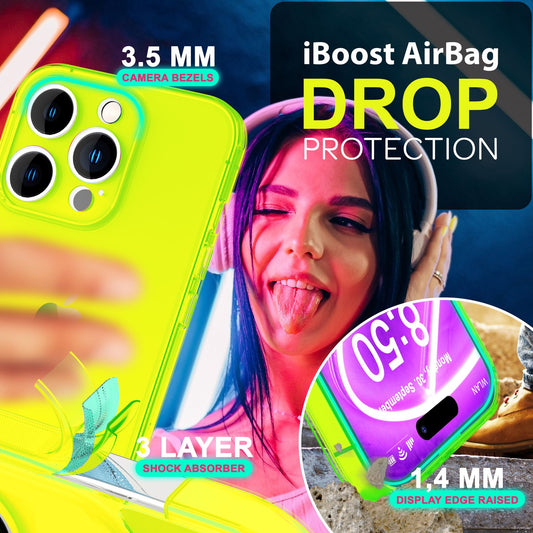 NALIA Klare Neon Hülle für iPhone 16 Pro, Durchsichtige Handyhülle in Bunt Leuchtender Farbe, Slim Silikon Hülle