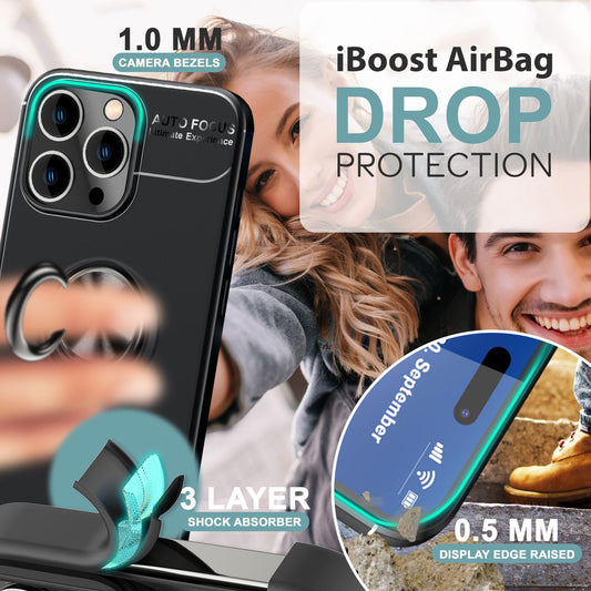 NALIA Schutzhülle mit Ring für iPhone 16 Pro Max, Matt-Schwarze Silikon Hülle mit 360° Finger-Halter für Stand