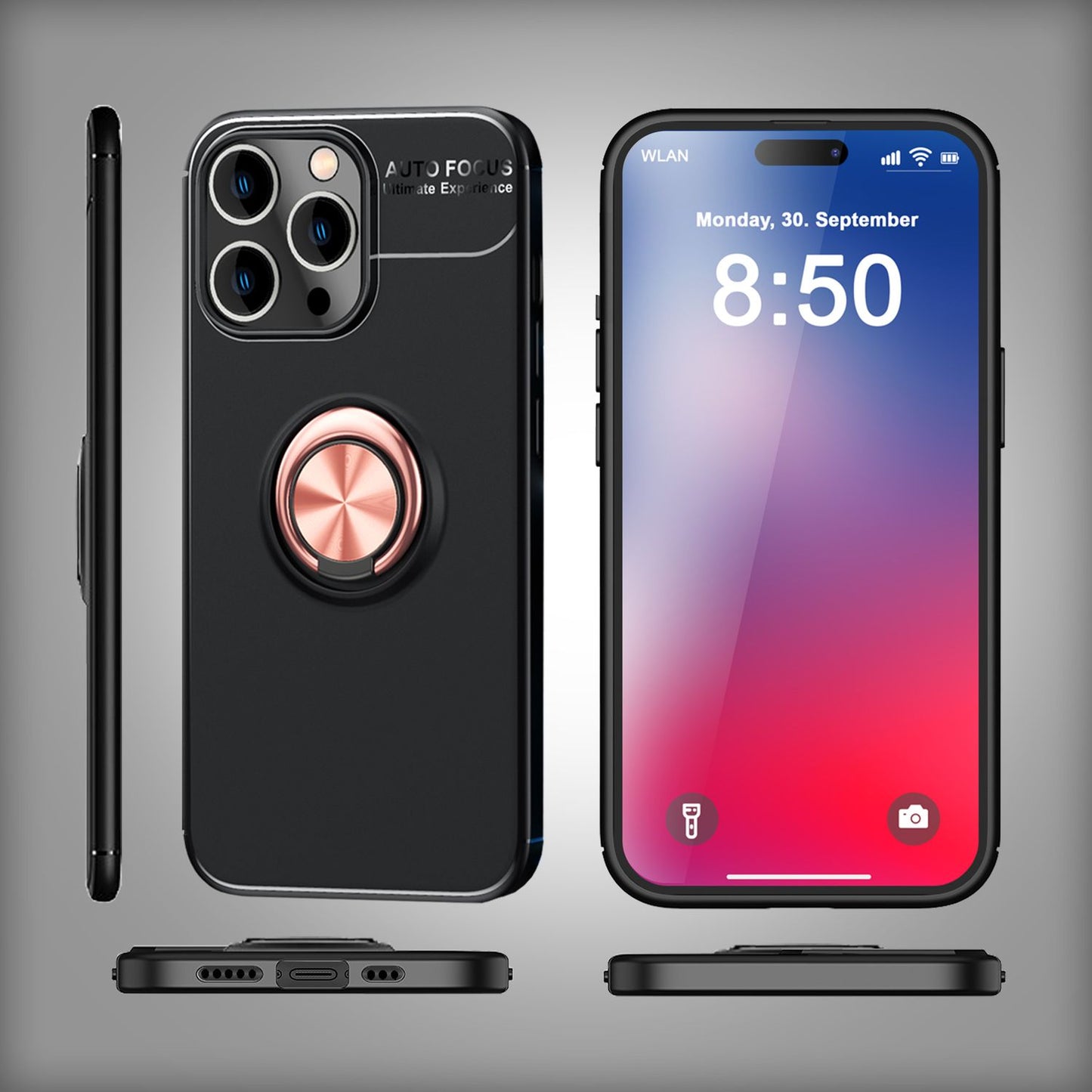 Husă de protecție NALIA Grip360 - Suport inelar 360° din silicon, potrivire perfectă pentru iPhone 16 Pro Max