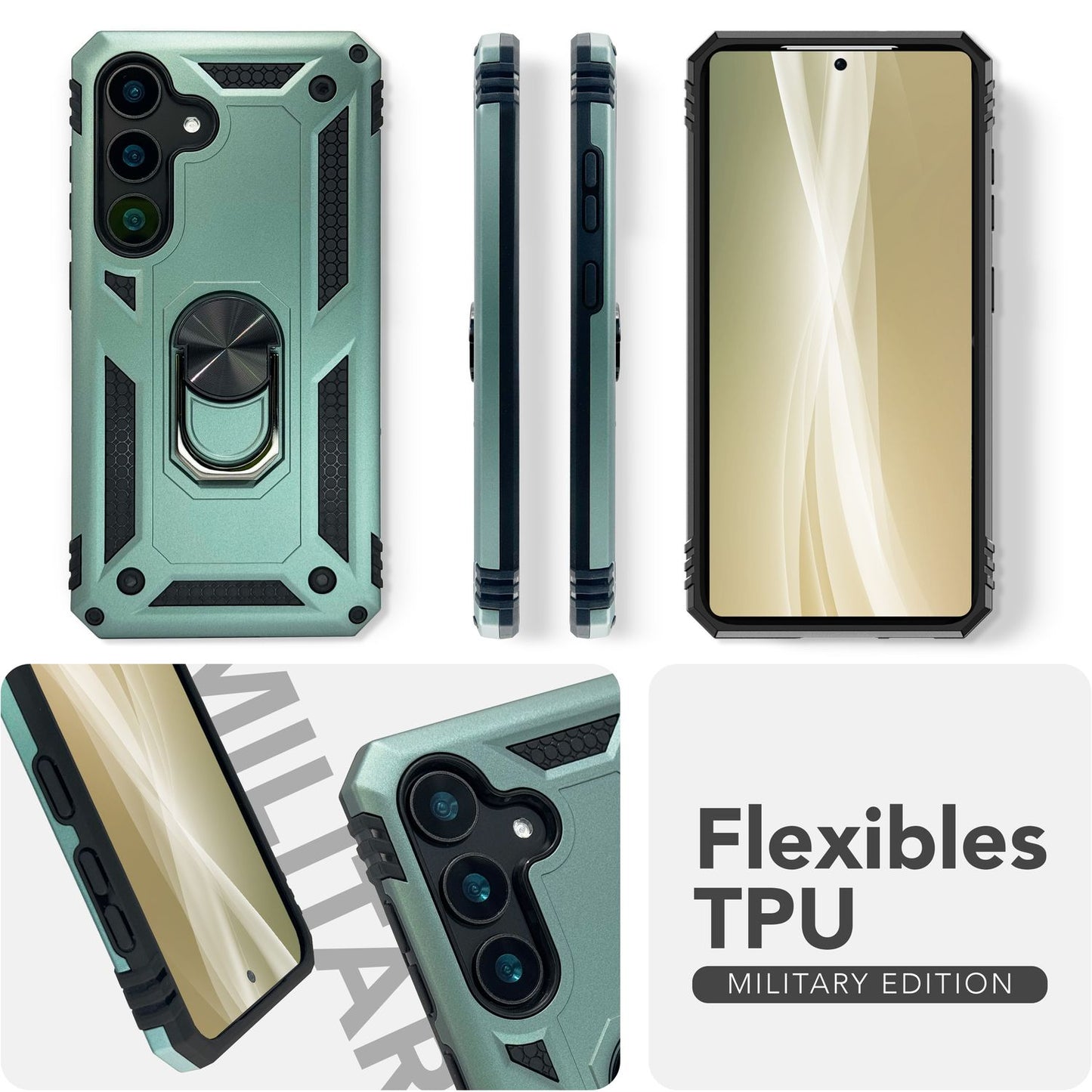 Husa NALIA RingDefend pentru Samsung Galaxy S25, carcasă cu inel blindat în stil militar, carcasă de protecție rezistentă la șocuri cu inel rotativ la 360°, pentru suport și suport pentru deget