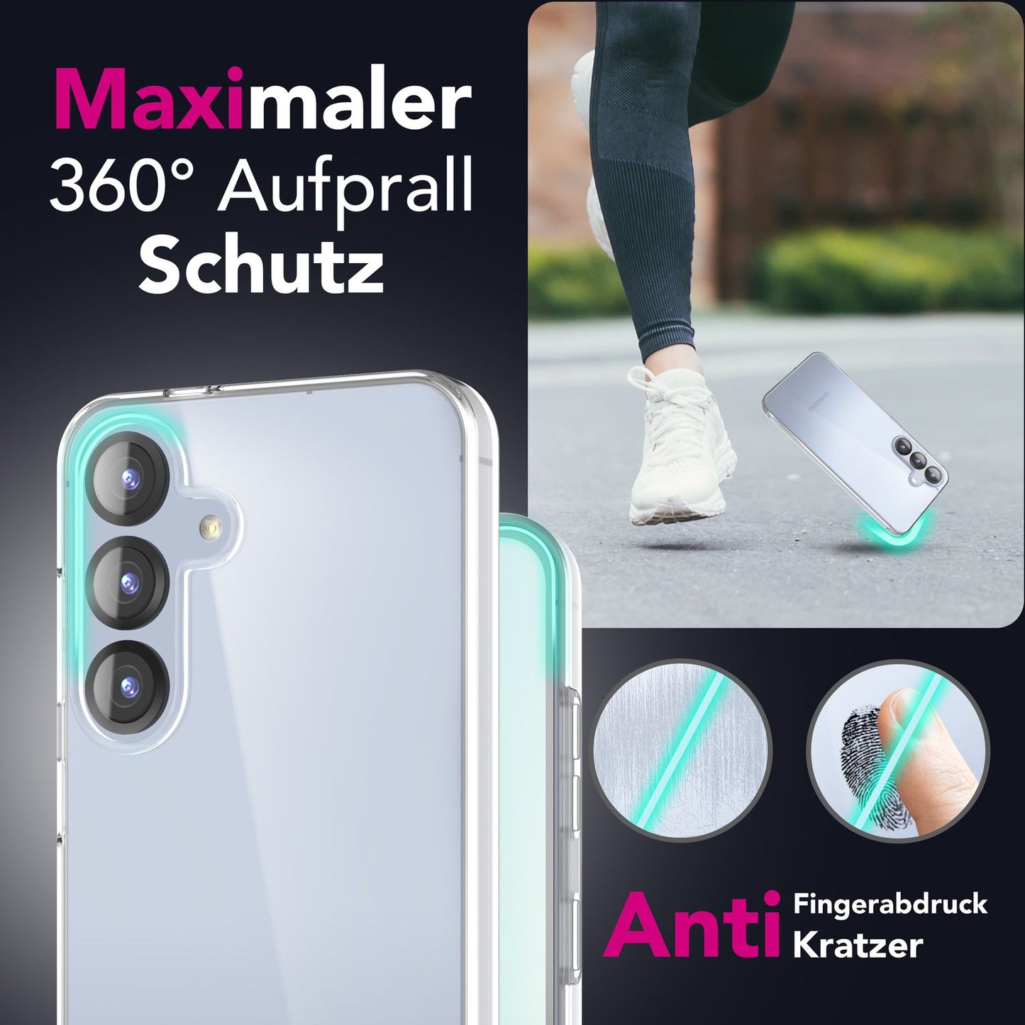 NALIA 360Guard für Samsung Galaxy S25 Plus Hülle, Transparente 360° Full-Body Schutzhülle, Anti-Gelb Effekt, Stabile Rückseite mit Frontfolie, Beidseitige Vollschutz Klarsichthülle