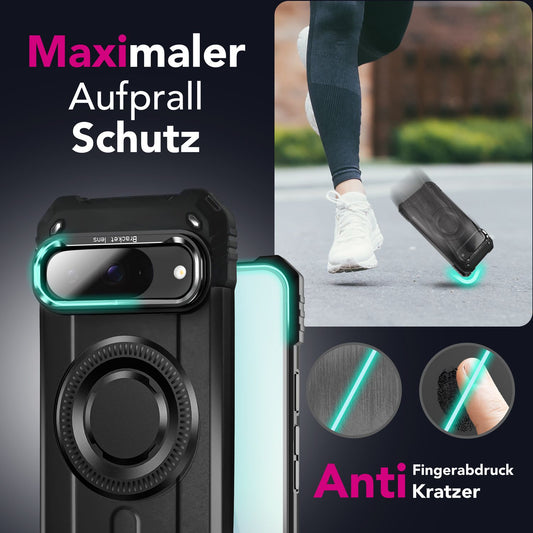 NALIA Granite Hülle für Google Pixel 9 – Handyhülle für MagSafe, Stoßfestes Panzer Hardcase mit Dual-Layer Schutz, Integrierter Metall-Kickstand, Military Cover