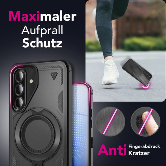 NALIA Stormguard Hülle für Samsung Galaxy A26 – für MagSafe, Stoßfeste Panzer Schutzhülle mit 360° Dreh Ring, Outdoor Kickstand Case mit Fallschutz, Military Cover