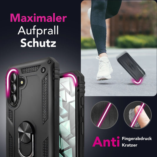 NALIA RingDefend Hülle für Samsung Galaxy A56 – Schlagfeste Military Schutzhülle mit 360° Ringhalter, Stoßfestes Outdoor Armor Case mit Anti-Rutsch Grip, Panzerhülle - Schwarz